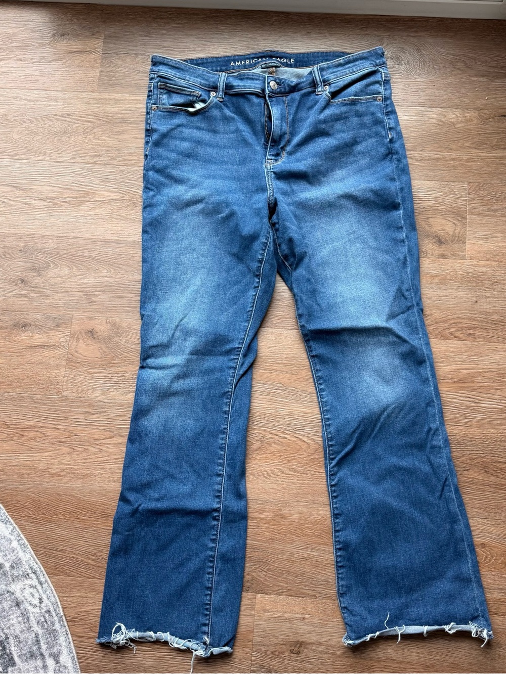American Eagle Outfitters Dark Blue Bootcut Jeans with Raw Hem